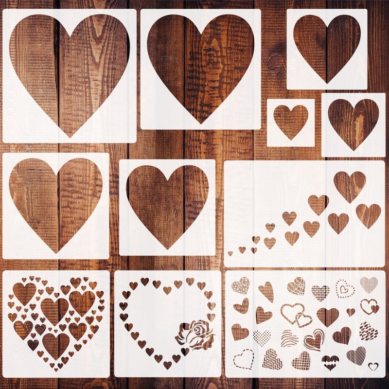 Doflyok 11 Pieces Heart Stencil  Reusable Heart Stencil Template Plastic Stencils for Painting on Wood Wall Home Decor DIY Crafts - Image 1